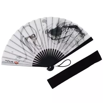 большой веер подарочная коробка кожаный ремешок лакированная краска веер, веер суми-э, черный веер, карп, сумка, в комплекте, в комплекте, белый