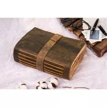 Большой винтажный кожаный журнал с тенями, бумага ручной работы с антикварным краем 8 x 6 in коричневый