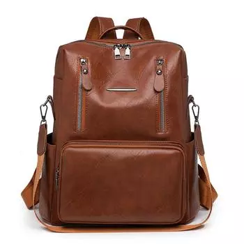 Большой вместимости женский рюкзак дорожный ПУ рюкзак студенческий школьный ранец коричневый