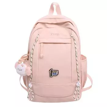 Большой вместительный цветной контрастный рюкзак универсальный школьный ранец для школьников средней школы розовый
