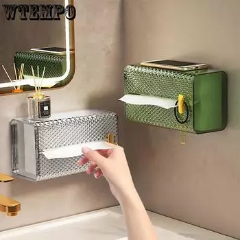 Большой вместительный декор для ванной комнаты, клейкий настенный органайзер для салфеток, держатель для бумаги, коробка для бумажных полотенец зелёный