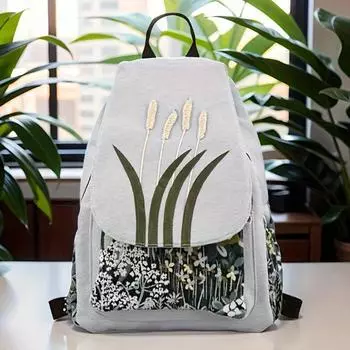 Большой вместительный холщовый литературный рюкзак в национальном стиле, повседневная легкая школьная сумка для студенток, ручная плетеная сумка-рюкзак светло-серый