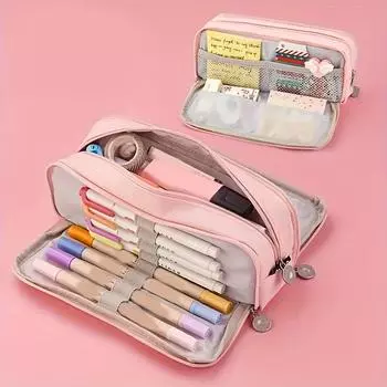 Большой вместительный холщовый пенал, многофункциональная 3-слойная сумка для ручек для учеников средних и старших классов, прочный и вместительный органайзер для канцелярских принадлежностей