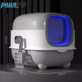 Большой вместительный кошачий туалет с высокими стенками и ультрафиолетовыми лампами, подстилки для кошек, песочницы с защитой от проливания, закрытый туалет для домашних животных, аксессуары для кошек Basic синий