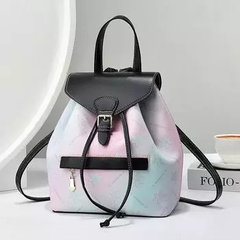 Большой вместительный модный и универсальный цветной рюкзак, сумка-мессенджер с текстурой в иностранном стиле Length 21 Width 13 Height 26 чёрный