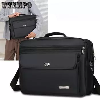 Большой вместительный мужской портфель, многофункциональная деловая сумка для ноутбука, портативная сумка через плечо из ткани Оксфорд для деловых поездок one size чёрный