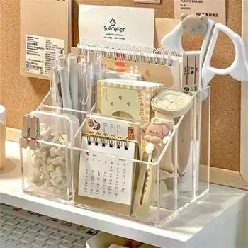 Большой вместительный настольный держатель для ручек, подставка для ручек, прозрачный органайзер для канцелярских принадлежностей, 5-сеточный акриловый ящик для хранения карандашей, косметический органайзер 5 grid