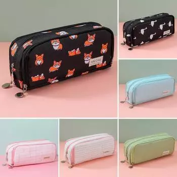 Большой вместительный пенал из холста с застежкой-молнией, многослойный держатель для ручек, органайзер для канцелярских принадлежностей C