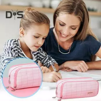 Большой вместительный пенал из холста с застежкой-молнией, многослойный держатель для ручек, органайзер для канцелярских принадлежностей E