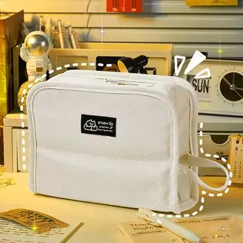 Большой вместительный пенал из холста, простой стиль, новый популярный ящик для хранения канцелярских принадлежностей для школьников, школьные офисные принадлежности