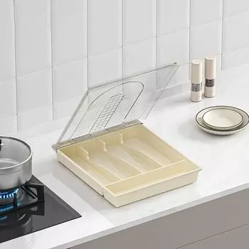 Большой вместительный ящик для столовых приборов Органайзер Пластиковые разделительные лотки для столовых приборов Кухня Grey-with Lid