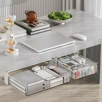 Большой вместительный ящик под столом, ящик для хранения под столом, органайзер для стола в общежитии, бесплатный подвесной ящик для хранения S белый