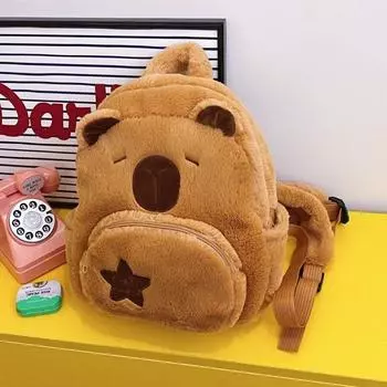 Большой вместительный рюкзак Capybara Plush Школьная сумка Cartoon Capybara Сумка унисекс коричневый
