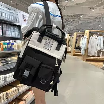 Большой вместительный рюкзак с цветными блоками для женщин, дорожный рюкзак, легкий школьный рюкзак для студентов красный