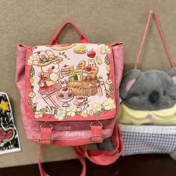 Большой вместительный рюкзак с рисунком из мультфильма, школьная сумка из холста, милый рюкзак для вечеринки с изображением щенка для девочек red rabbit