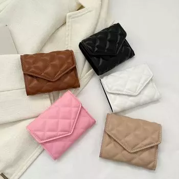 Большой вместительный слот для нескольких карт, портативный держатель для карт, сумка для карт, новый короткий модный ромбический кошелек из искусственной кожи, кошелек для женщин белый