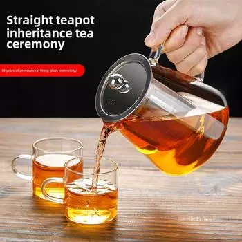 Большой вместительный термостойкий стеклянный чайник с фильтром для электрических керамических плит - набор для заваривания чая с цветочным дизайном 2 tea cups