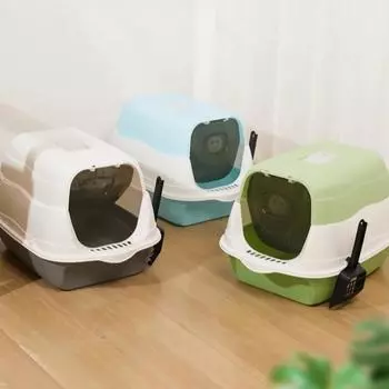 Большой вместительный туалет для домашних животных, полностью закрытый, непромокаемый, дезодорирующий, кошачий туалет, двухсторонний, совковый, кошачий туалет, закрытый ящик для песка S 48x34x31CM зелёный