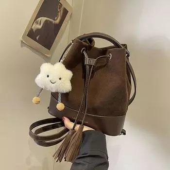 Большой вместительный женский рюкзак осень и зима PU кожаная сумка-ведро популярная универсальная сумка через плечо для женщин 21x13x23cm чёрный