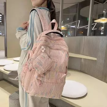 Большой вместительный женский рюкзак с цветной вышивкой, школьная сумка для студентов с кошельком для монет чёрный