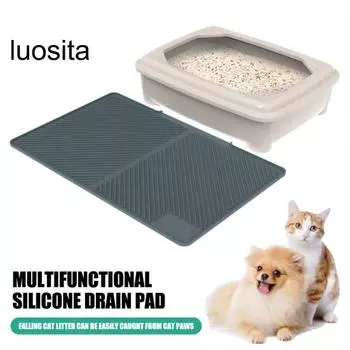 Большой водонепроницаемый коврик для кошачьего туалета, подушка для контроля разброса, неабсорбирующий многофункциональный коврик для домашних животных с приподнятыми краями серый