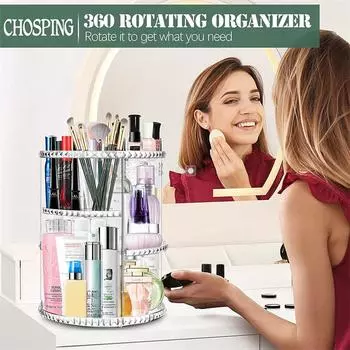 Большой вращающийся на 360 градусов органайзер для макияжа, регулируемый прочный вращающийся косметический кисть для ухода за кожей, кисть для хранения духов для комода для ванной комнаты L&7