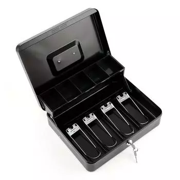 Большой запирающийся денежный ящик с лотком для денег, металлическое железное хранилище для монет и органайзер, надежное средство защиты наличных и чеков, идеально подходит для подарков чёрный