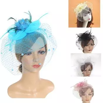 Большой зажим для головы с перьями и цветами, вуаль, повязка на голову, зажим для волос, свадебные гонки Ascot розовый