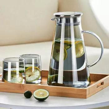 Большой жаропрочный серый стеклянный кувшин для воды с ручкой, чайник для холодной и горячей воды, бутылка для воды, кувшин для сока, серый, 1900 мл