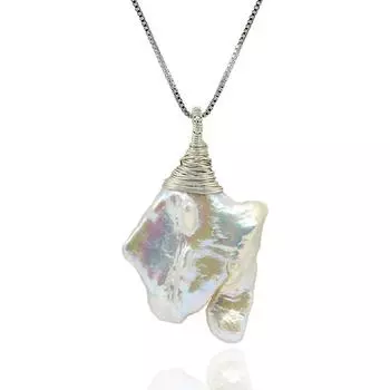 Большой жемчужный кулон из натурального белого пресноводного жемчуга неправильной формы, серебряный кулон ручной работы, женское серебряное ожерелье