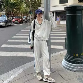 Большой женский костюм больших размеров, повседневный однотонный спортивный комплект M