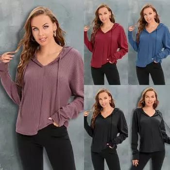 Большой женский свитер с длинными рукавами и капюшоном на шнурке, 4 цвета, S-3XL, осенне-зимний топ S фиолетовый