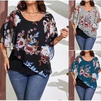 Большой женский топ-футболка с шифоновой шалью