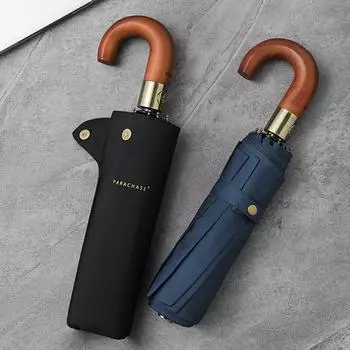 Большой зонт для мужчин, полностью автоматический зонт, ветрозащитный, прочный, деревянная ручка, зонт от дождя, 10 костей чёрный