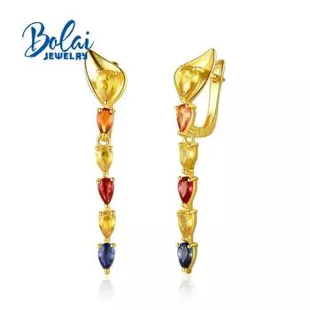Bolai, натуральные необычные цветные серьги с сапфировой застежкой, настоящие драгоценные камни, изысканные ювелирные изделия, серебро 925 пробы для девочек, женщин, подарок L жёлтый/синий