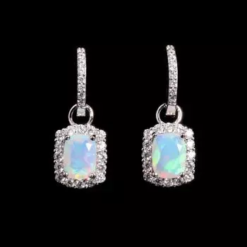 Bolaijewelry Colorful October Birthstone Natural Opal Silver earrings Elegant and noble anniversary & wedding gifts for women M белый