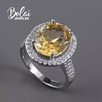 Bolaijewelry классический дизайн кольцо с натуральным цитрином и драгоценным камнем женское ювелирное изделие из стерлингового серебра 925 пробы повседневная одежда подарок