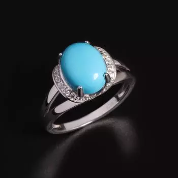 Bolaijewelry Кольца из стерлингового серебра 925 пробы с бирюзой овальной формы 8*10 мм, изящные украшения для женщин, жены, хороший подарок на день рождения US RING SIZE:6# синий