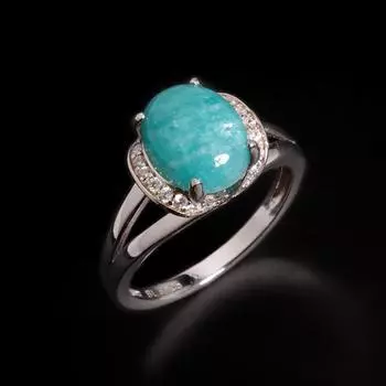 Bolaijewelry Кольцо с натуральным амазонитом, овальный дизайн, серебро 925 пробы, элегантные романтические украшения для женщин, банкетный наряд US RING SIZE:6# синий