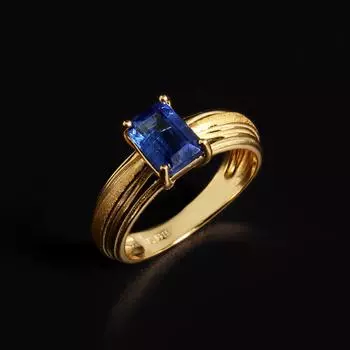 Bolaijewelry Кольцо с натуральным голубым кианитом, винтажный дизайн, 18-каратное желтое серебро 925 пробы, роскошный подарок для женщин US RING SIZE:6# синий