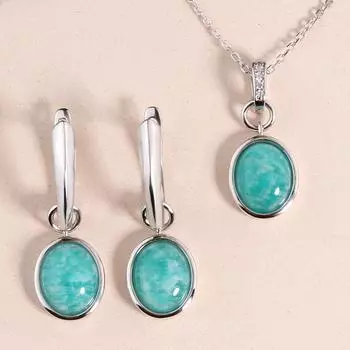 Bolaijewelry комплект ювелирных изделий из натурального амазонита, стерлинговое серебро 925 пробы, ожерелье, серьги, простой дизайн для женщин, изысканные ювелирные изделия M синий