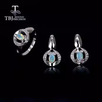 Bolaijewelry комплект ювелирных изделий из натурального опала овальный 4*6 мм драгоценный камень кольцо серьги стерлингового серебра 925 пробы ювелирные изделия женская жена хороший подарок us size 6# разноцветный