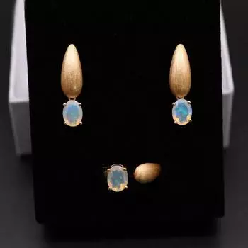 Bolaijewelry комплект ювелирных изделий с натуральным опалом овальной формы 6*8 мм, серебро 925 пробы, натуральный драгоценный камень, изысканные ювелирные изделия для женщин, хороший подарок Resizable белый