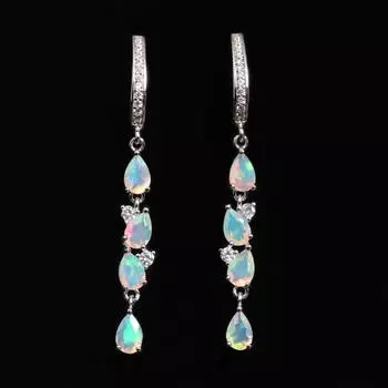 Bolaijewelry Красочные серьги из натурального опала, камня октября, из стерлингового серебра 925 пробы, подарки на день рождения и праздники для женщин и девочек M серебряный