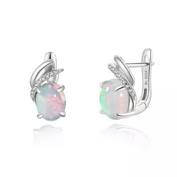 Bolaijewelry Красочные серьги с натуральными драгоценными камнями Эфиопский опал, серебро 925 пробы, элегантный подарок на день рождения для женщин и девочек S белый