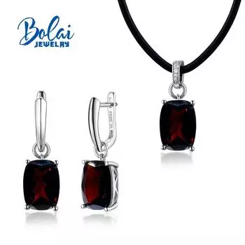 Bolaijewelry, легкие роскошные серьги с натуральным гранатом, ожерелье, комплект ювелирных изделий из стерлингового серебра 925 пробы, изысканные ювелирные изделия для женщин M красный