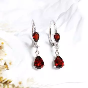 Bolaijewelry Легкий роскошный дизайн, камень января, натуральный гранат, серебряные серьги 925 пробы, модные женские ювелирные украшения, повседневная одежда m красный