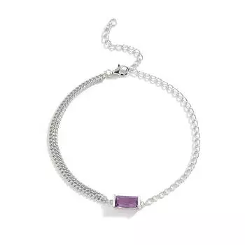 Bolaijewelry Модная цепочка с натуральным бразильским аметистом, браслет из стерлингового серебра 925 пробы, элегантные ювелирные изделия, повседневная одежда 22cm серебряный