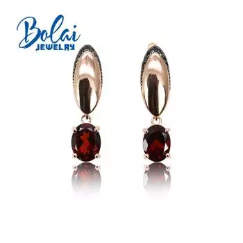 Bolaijewelry модные овальные серьги с натуральным гранатом 6*8 мм, простые серьги из стерлингового серебра 925 пробы на каждый день, изысканные ювелирные изделия ярко-розовый