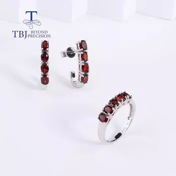 Bolaijewelry модные серьги-кольца с натуральным красным гранатом, комплект ювелирных изделий из стерлингового серебра 925 пробы, женская повседневная одежда, изысканные ювелирные изделия US RING SIZE 6# белый